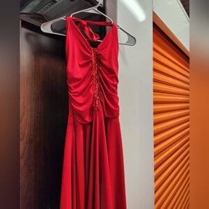 Red Halter Dancing Dress Circle Skirt Scarf Hem